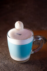Blue coconut cocktail close-up. photo of the drink
