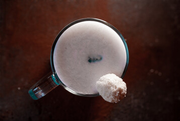 Blue coconut cocktail close-up. photo of the drink