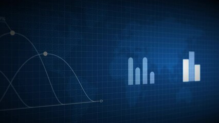 Business statistics display with animated financial charts and world map on background. 4k resolution, pan shot. - Powered by Adobe
