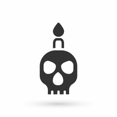 Grey Burning candle on a skull icon isolated on white background. Day of dead. Vector