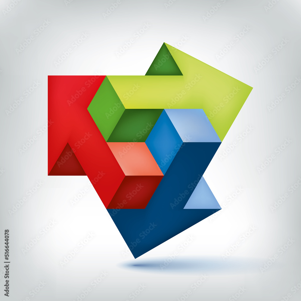 Poster triple arrow. unreal object. color pointer in three directions. vector design element for you projec
