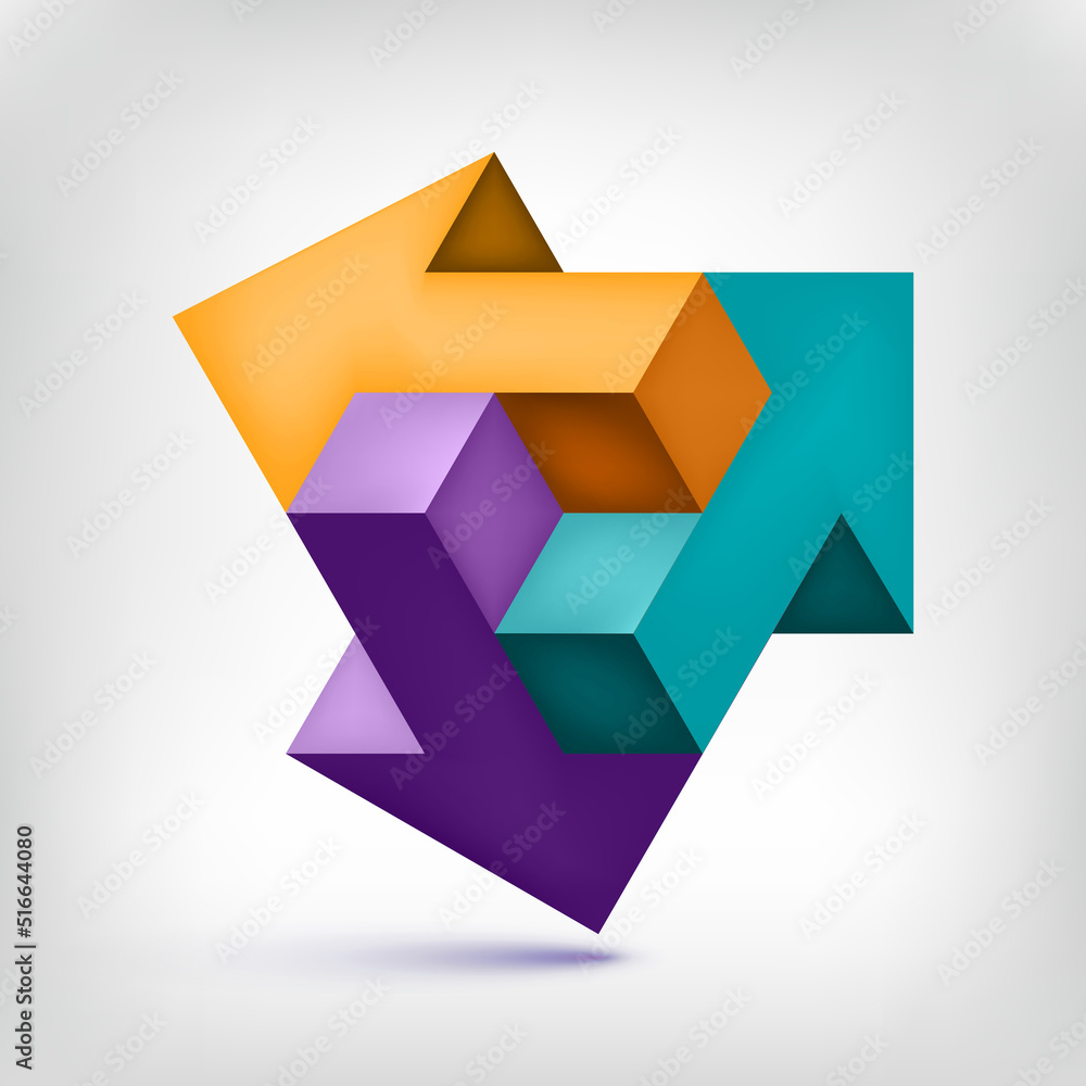 Poster triple arrow. unreal object. color pointer in three directions. vector design element for you projec