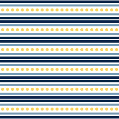 Simple Scandinavian style design with navy blue and light blue stripes and yellow dots decoration on white background - 516644056