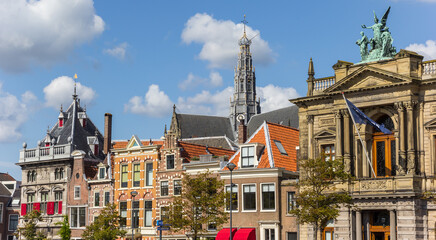 Panorama of historic buildings in Haarlem, Netherlands