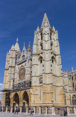 Fototapeta premium Facade and towers of the cathedral in Leon, Spain
