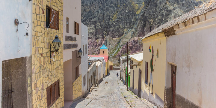 Cobblestoned street and church in Iruya, Argentina