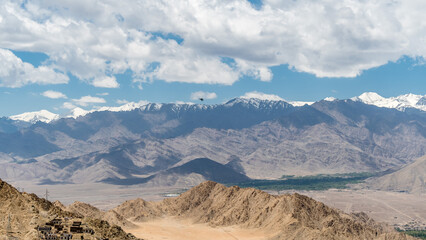 Perfect View of Leh city and the himalayan range from Leh palace, Ladakh, India