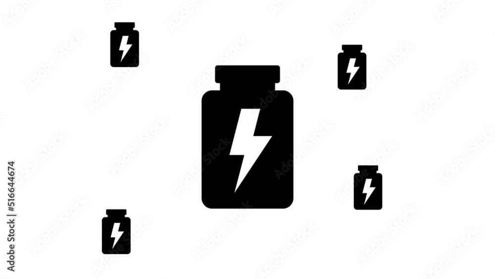Poster zoom in and out animation the power jar symbol. large black symbol in the center and four small symb