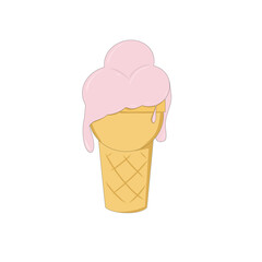Ice cream in a waffle cup melts in the heat