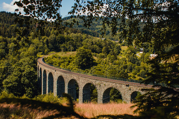 Beautiful viaduct in the Czech Republic. Novinsky railway viaduct. Kryštofovo Údolí.