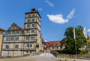 Tower and bridge of the historic Brake castle in Lemgo, Germany