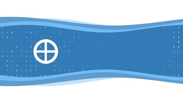 Animation of blue banner waves movement with white astrological earth symbol on the left. On the background there are small white shapes. Seamless looped 4k animation on white background
