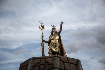 Sculpture of Manco Capac, Inca founder of the empire, in the main square of Cusco, Peru