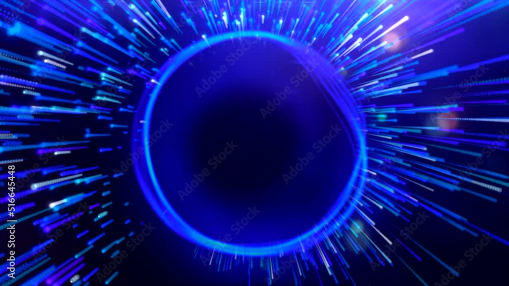 Poster vibrating circle with stream of lines. motion. musical or energetic animation with ring and lines. p