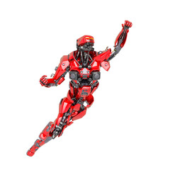 master robot is flying up very fast in white background © DM7