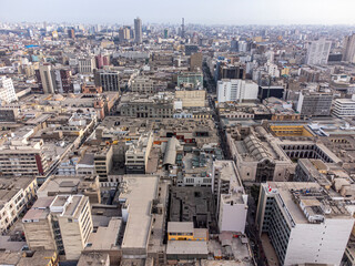 General aerial view of the center of Lima, from a drone in Peru