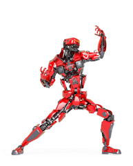 master robot is doing a comic action pose in white background
