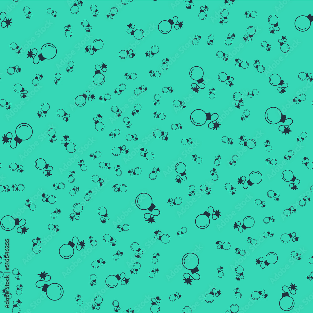Poster black bomb ready to explode icon isolated seamless pattern on green background. vector
