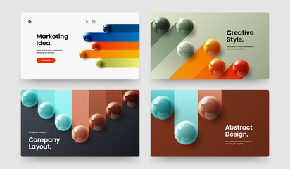 Trendy corporate brochure design vector template composition. Geometric 3D spheres handbill layout set.