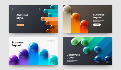Bright handbill vector design concept collection. Minimalistic realistic balls booklet layout bundle.