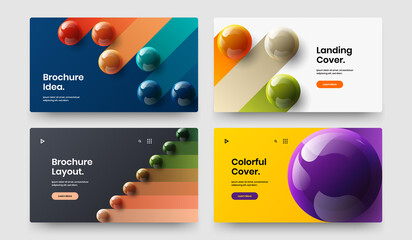 Unique placard vector design concept set. Modern 3D balls book cover template collection.