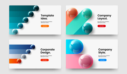 Premium pamphlet design vector layout set. Colorful realistic balls website template composition.