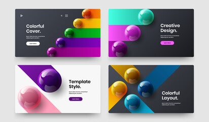 Fresh brochure vector design illustration set. Abstract 3D balls magazine cover layout bundle.