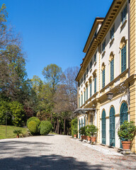 Fototapeta na wymiar Villa Pallavicino in Stresa surrounded by a beautiful park overlooking the Lake Maggiore, Piedmont, Italy