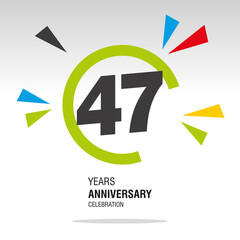 47 Years Anniversary, number in broken circle with colorful bang of confetti, logo, icon, white background