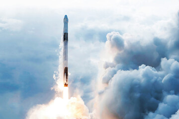 Rocket launch into space. Elements of this image furnished by NASA