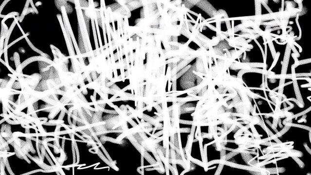 Filling with white strokes, blobs splashes on a black screen. Animation art transition with abstract lines in hand drawing. 4k abstraction with alpha channel.