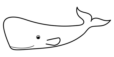 Cachalot. Vector isolated hand drawing in doodle style. Monochrome logo of a marine animal. Contour linear isolated icon. The page of the coloring book.