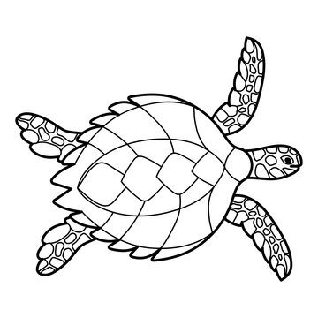 Sea turtle. Contour linear isolated icon. Monochrome logo of a marine animal. Vector isolated hand drawing in doodle style. The page of the coloring book.