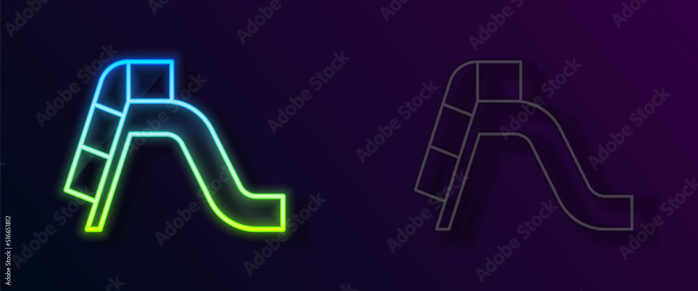 Wall mural glowing neon line slide playground icon isolated on black background. childrens slide. vector