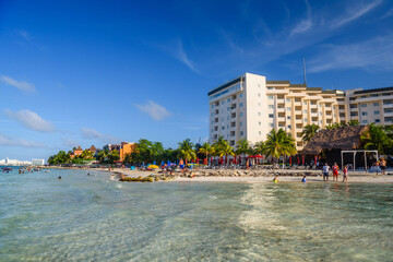 Ripple in the water near hotel on the sandy beach in Cancun, Yukatan, Mexico