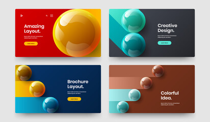 Trendy booklet design vector layout collection. Abstract 3D spheres magazine cover illustration composition.