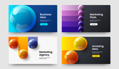 Multicolored web banner design vector layout collection. Unique realistic balls book cover template bundle.