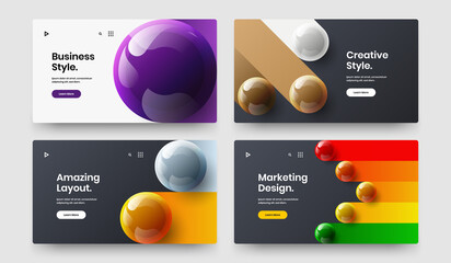 Clean corporate identity vector design template composition. Unique 3D balls company cover concept set.