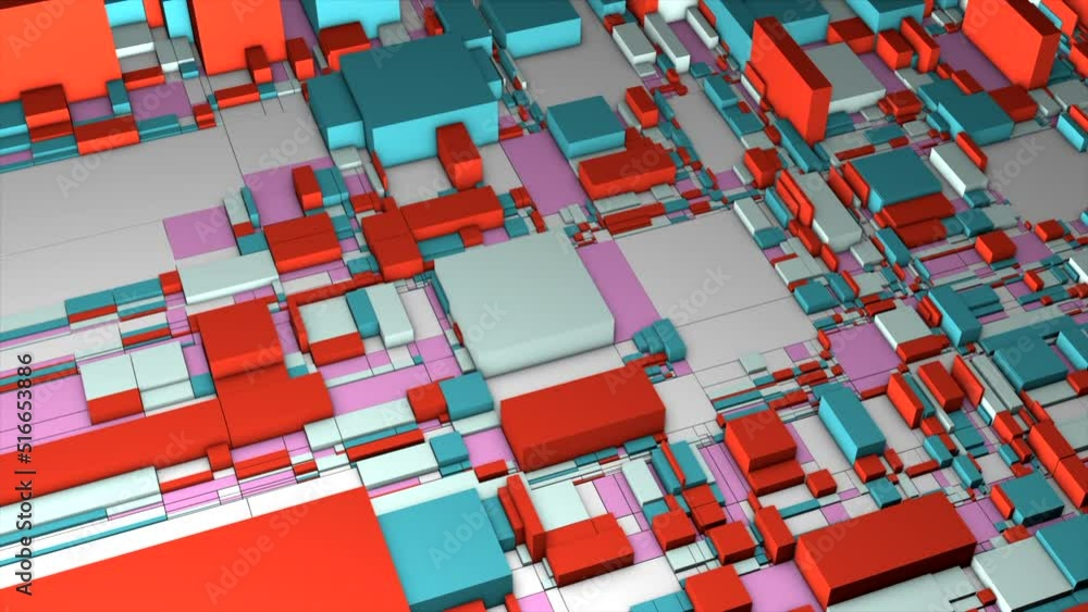 Poster expanding surface with colorful blocks of different size. motion. bright squared 3d objects moving s