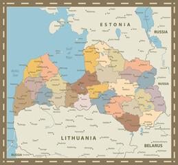 Latvia Vintage Colors Map