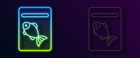 Glowing neon line Served fish on plate icon isolated on black background. Vector