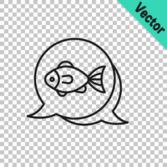 Black line Fish icon isolated on transparent background. Vector