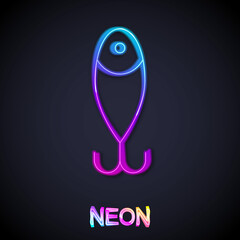 Glowing neon line Fishing lure icon isolated on black background. Fishing tackle. Vector