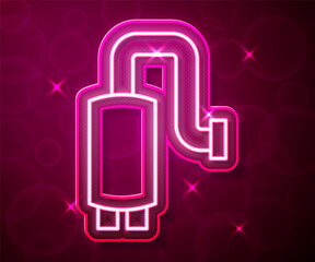 Glowing neon line Car muffler icon isolated on red background. Exhaust pipe. Vector