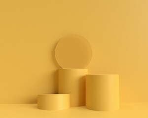 Cylinder 3d Background minimal scene with geometric platform. Yellow podium showcase on pedestal modern 3d studio blue Background