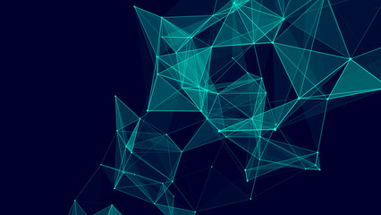 Network connection structure. Abstract blue background with moving dots and lines. Futuristic illustration. Digital technology design. Vector illustration.