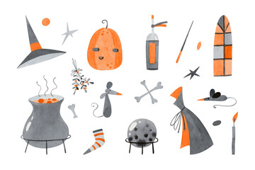 halloween set of elements of witch stuff
