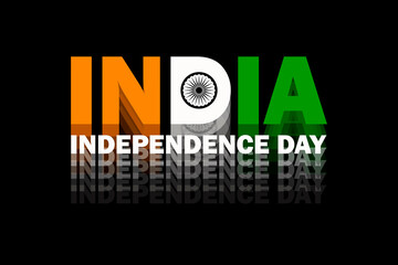 Independence Day of India. Beautiful creative text on a black background.