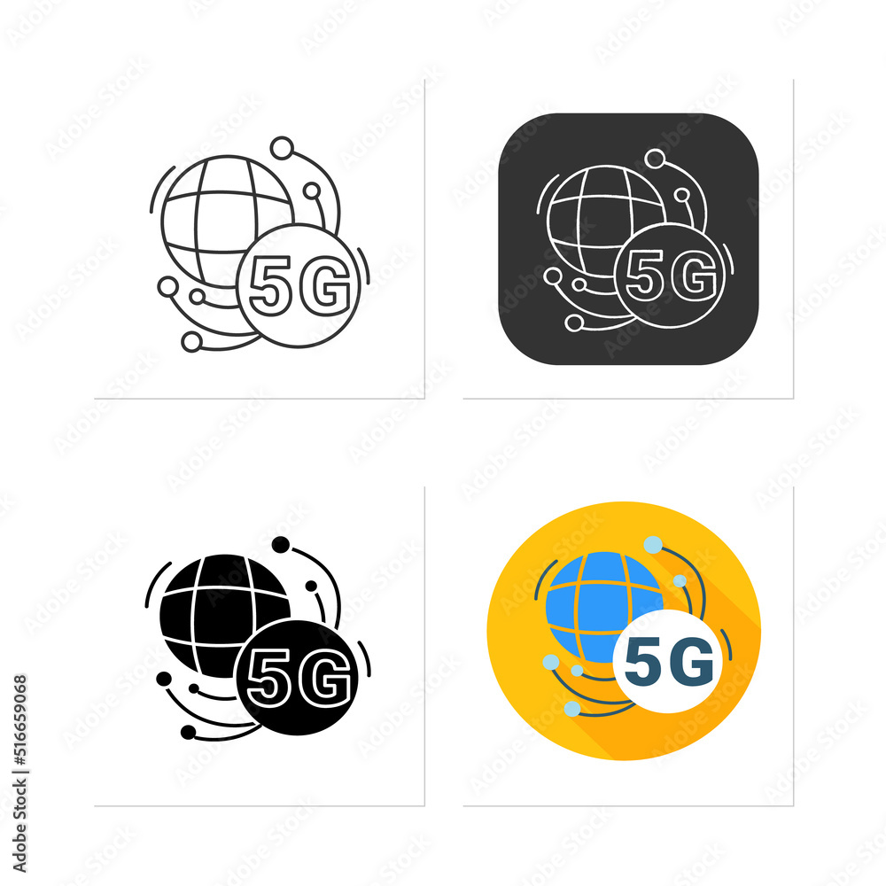 Poster 5g connecting icons set. global 5th internet connection. worldwide telecommunication and web broadba