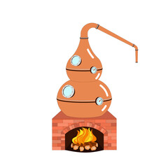 Vector illustration of a copper alembic pot still, moonshining and alcohol distillery manufacuring concept